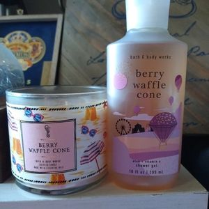 Bath & Body berry waffle cone shower gel & candle New! Smells amazing!! 😍 Sp 26